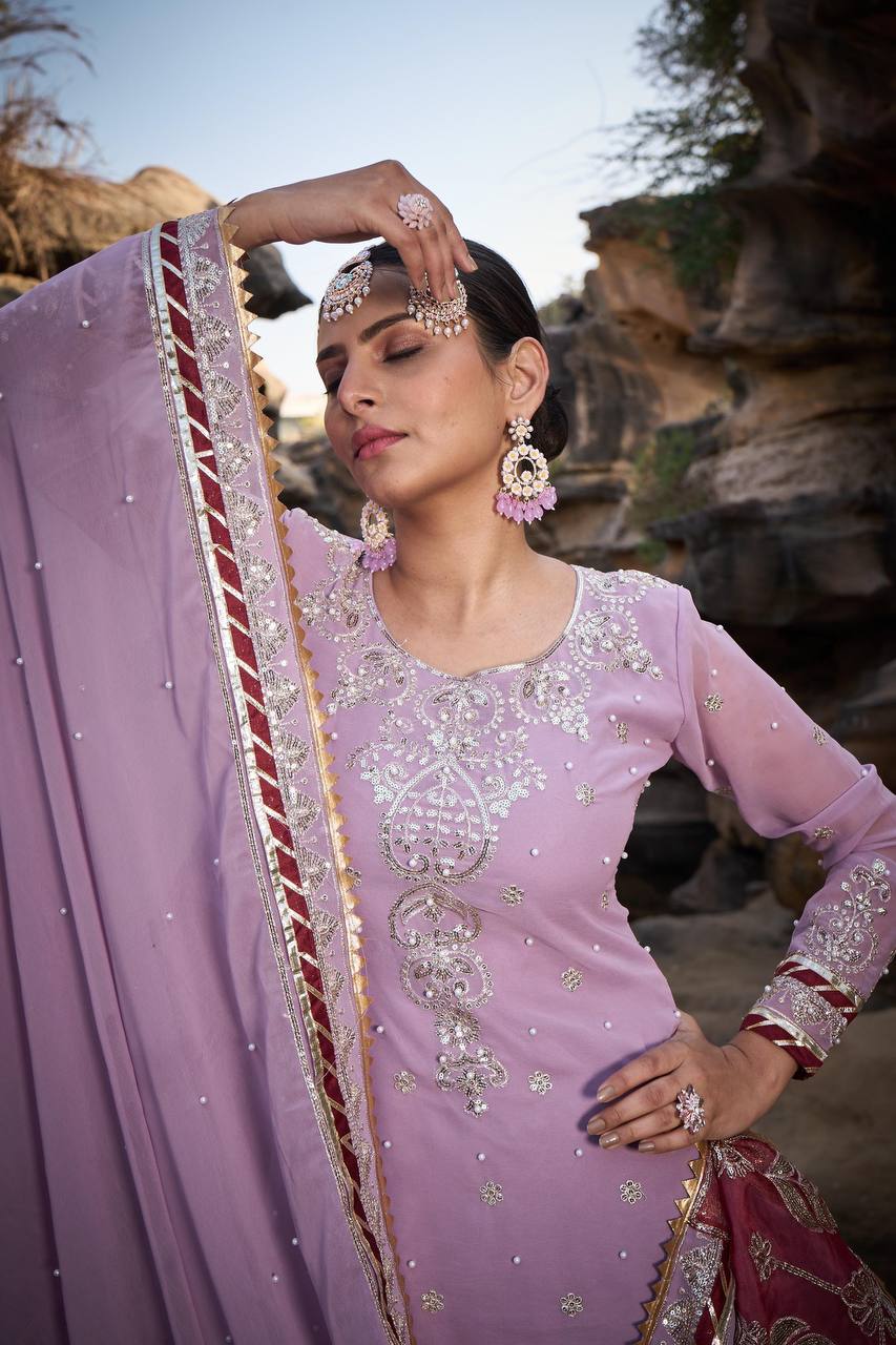 Faux georgette fabric Top Sharara and Dupatta