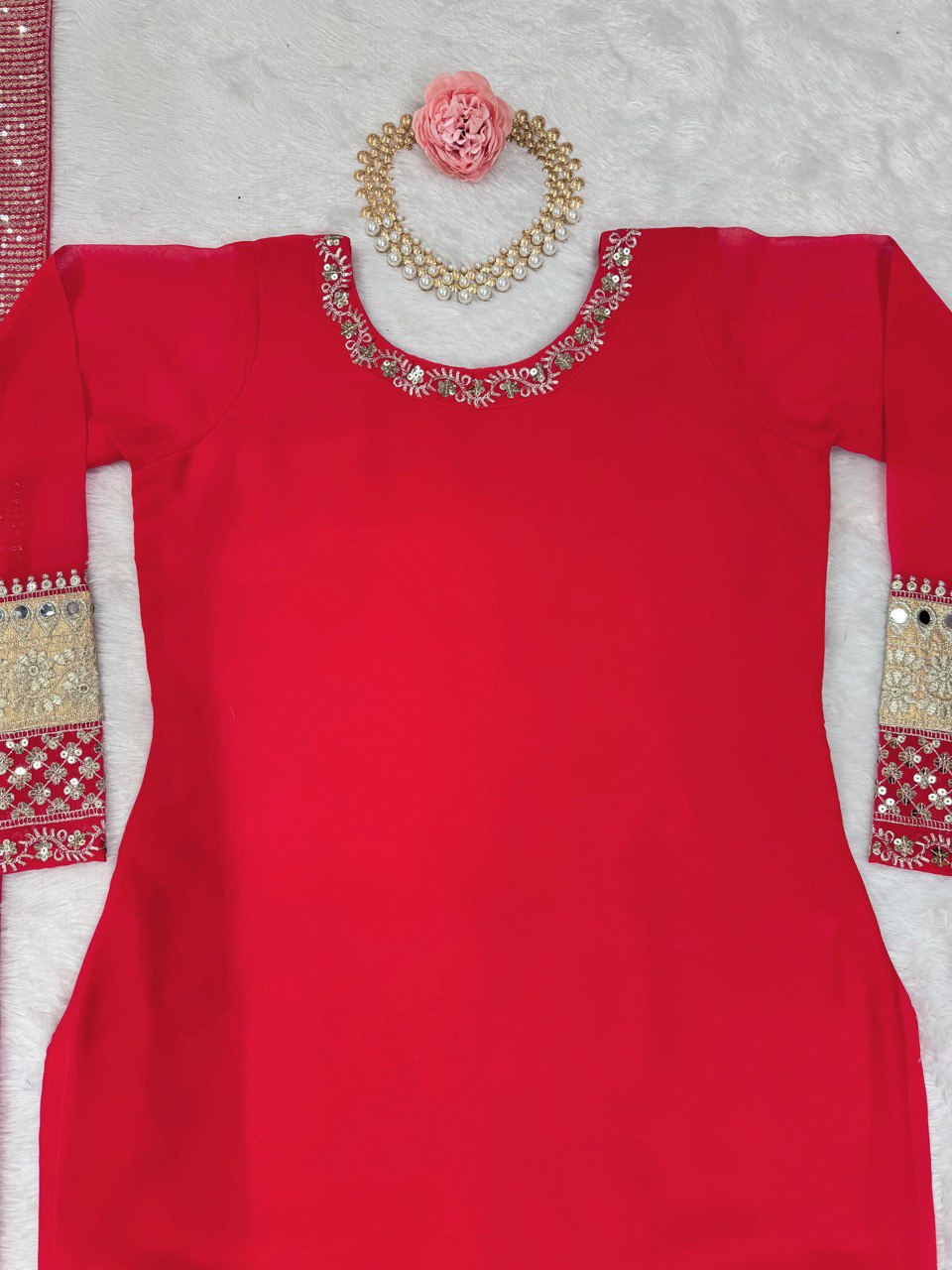 Faux Georgette top pant dupatta set